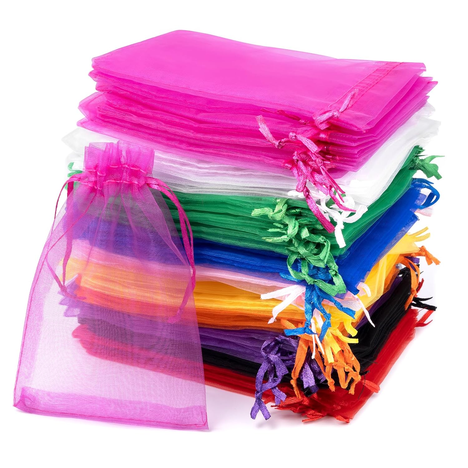 Carehabi - 100 sztuk woreczków z organzy, kolorowe woreczki z organzy, 10 x 15 cm, woreczek na prezent z organzy, woreczek na biżuterię, worki ślubne, lawendowe, upominki ślubne, festiwalowe