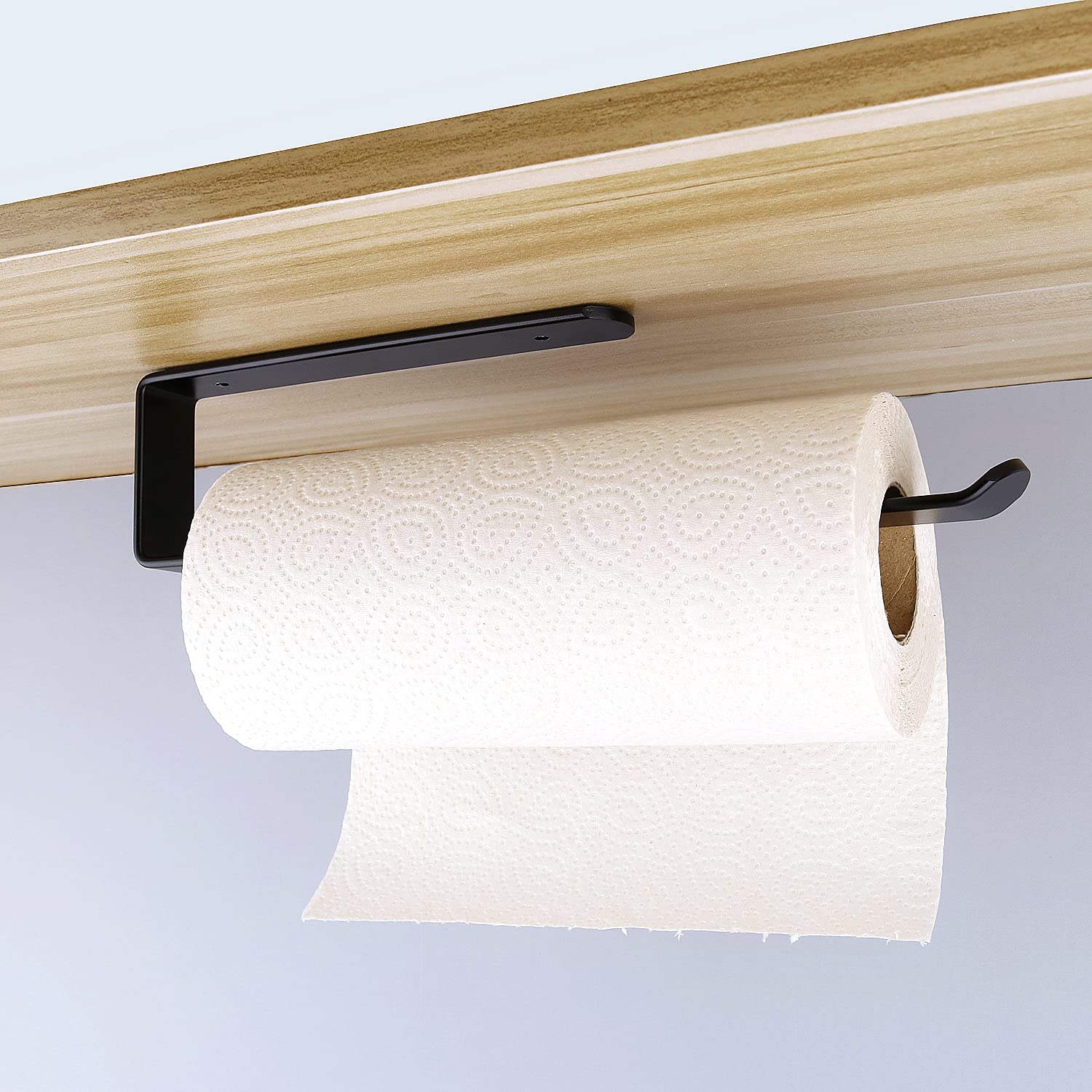 Svart köksrullehållare utan borrning kakrullshållare, svart aluminiumpappersrullehållare för köksrullsdispenser köksrullehållare förvaring organisatör (31,5 cm), köksrullhållare, L