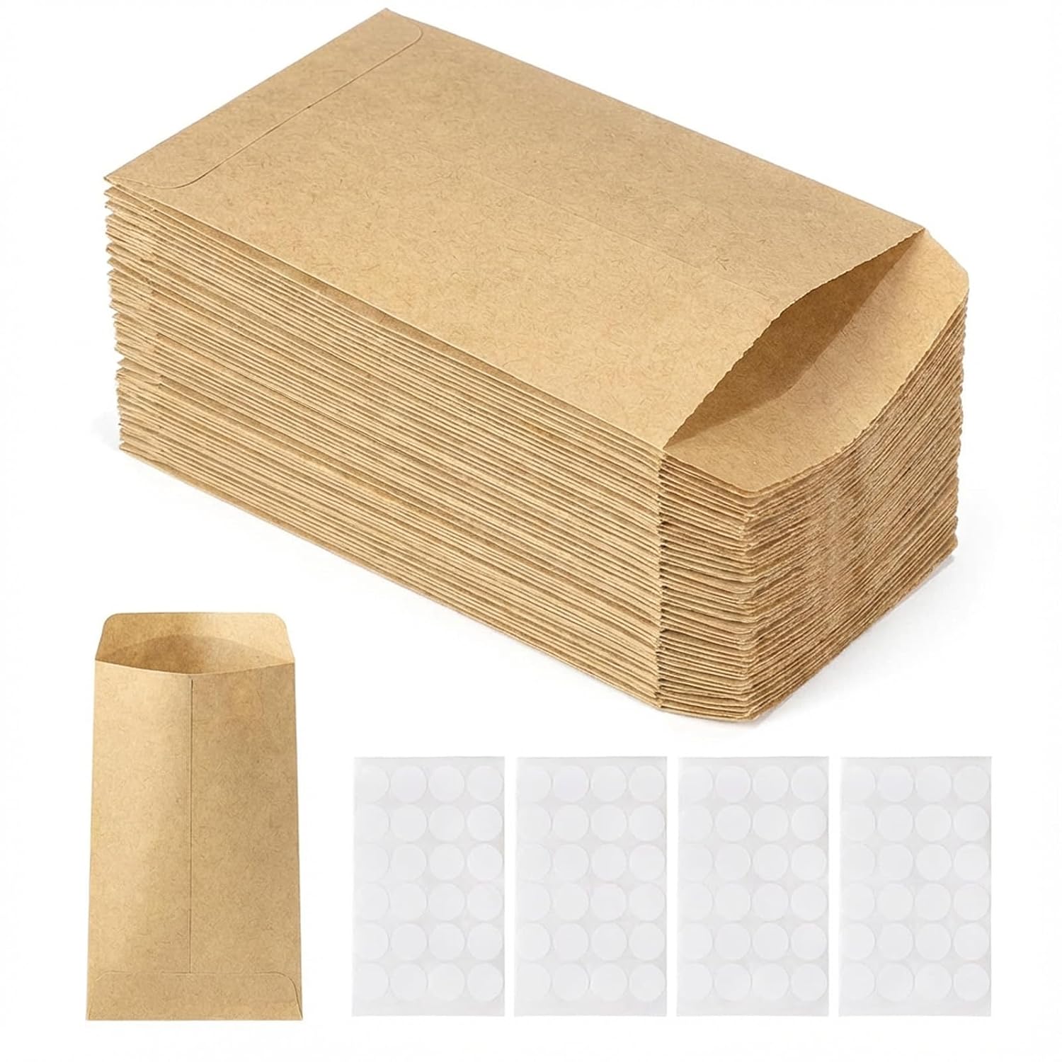Carehabi Pack of 100 Paper Bags Small 9 x 13 cm, Seed Bags Mini Paper Bags Kraft Paper Bags Brown for Party Favours Jewellery Sweets Christmas Card Coins Advent Calendar for Filling