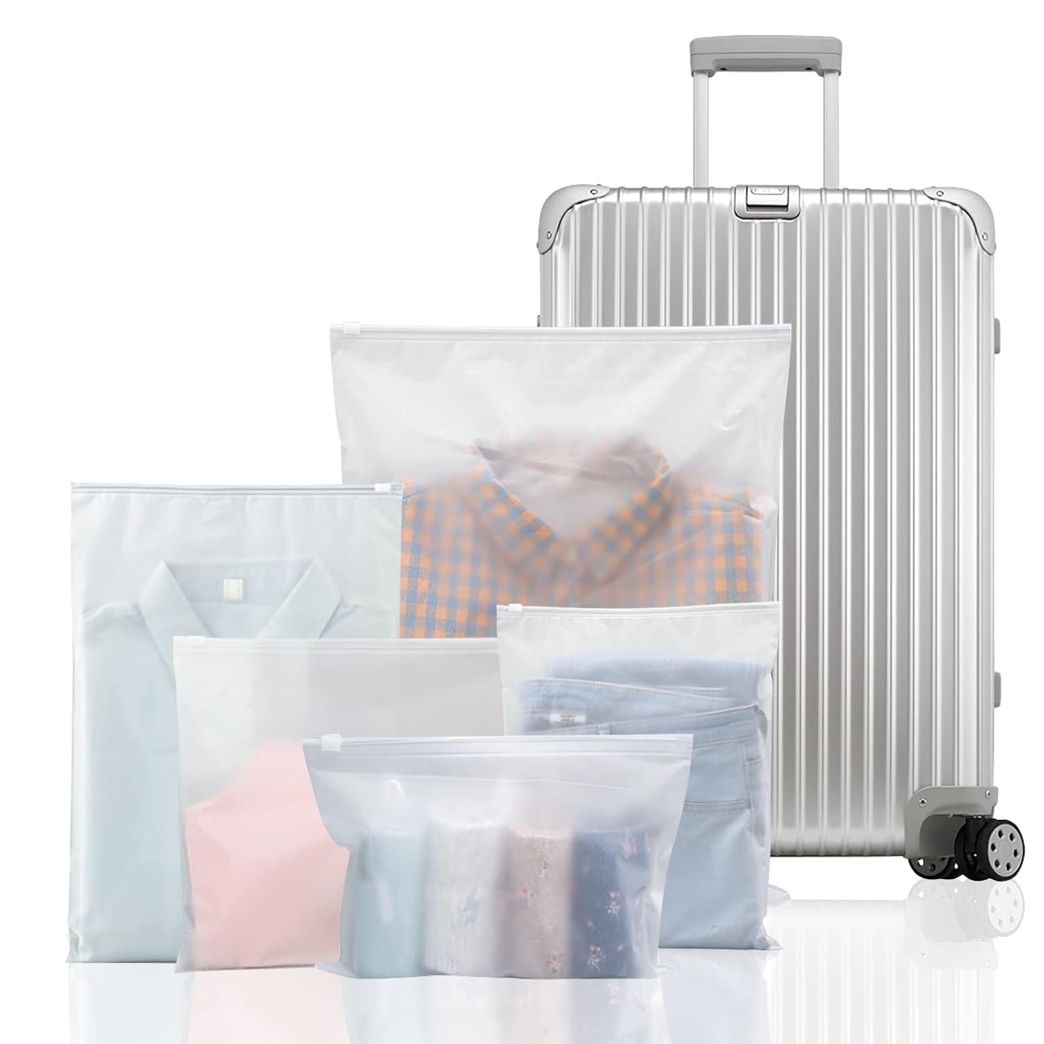Carehabi Reistassenset, 25 stuks, kunststof ritszakken, kofferorganizer, tas, herbruikbare transparante zakken voor het verpakken van kleding, ondergoed, schoenen, cosmetica
