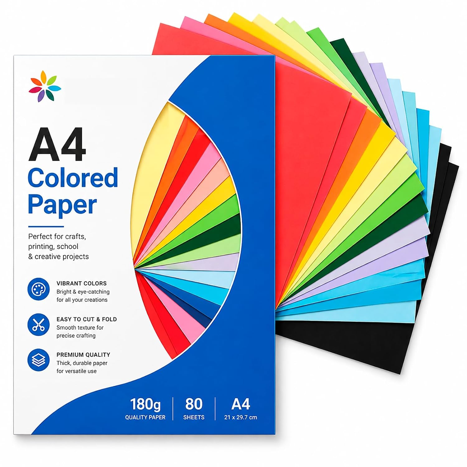 Carehabi Hantverkspapper A4 färgglada 160 g/m², 20 färger 80 ark färgpapper, färgade tryckblad, färgat färgat papper för barn gör-det-själv hantverk design dekorera konsthantverk påsk kort