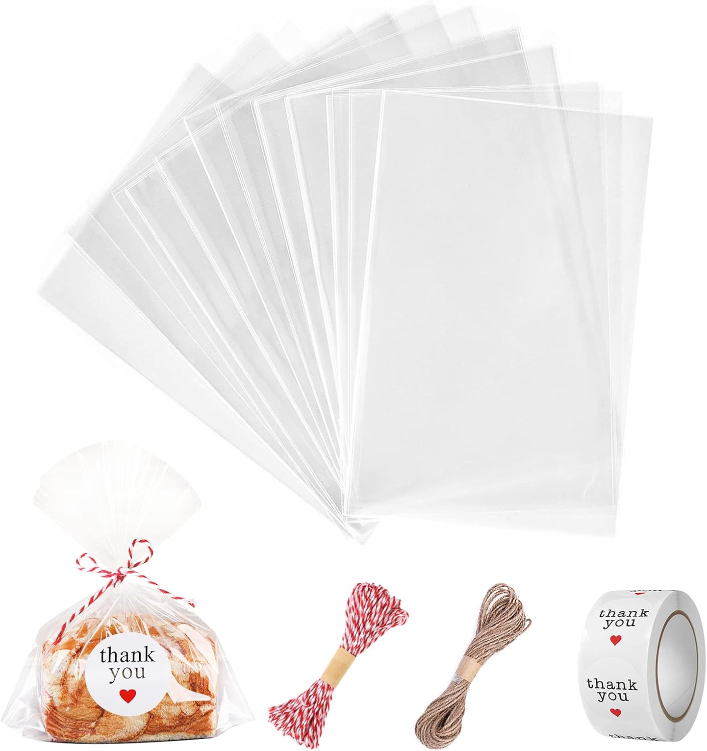 Carehabi 200PC Bolsas de plástico de celofán Transparente Bolsitas de Bolsas de plástico para Galletas Galletas Dulces Tortas de Dulces Magdalenas de Chocolate PiruletaBolsas de Decoracións