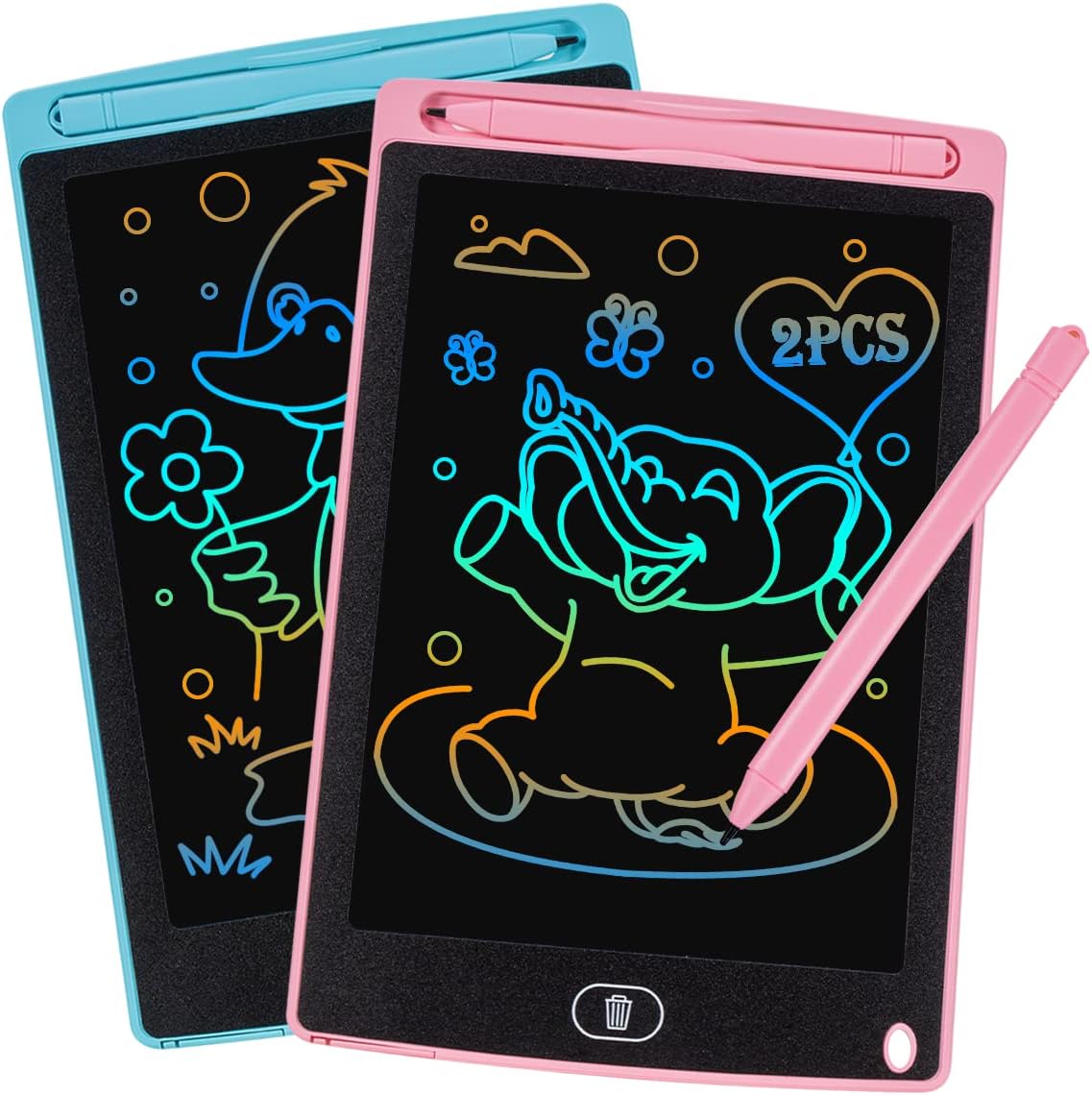 2PCS LCD Writing Board Drawing Board Screen 8.5 Inch Environmentally Friendly Bright Colourful Font Pad Educational Toy Gift for Children 3-6 Years Old Girls (2 Packs)
