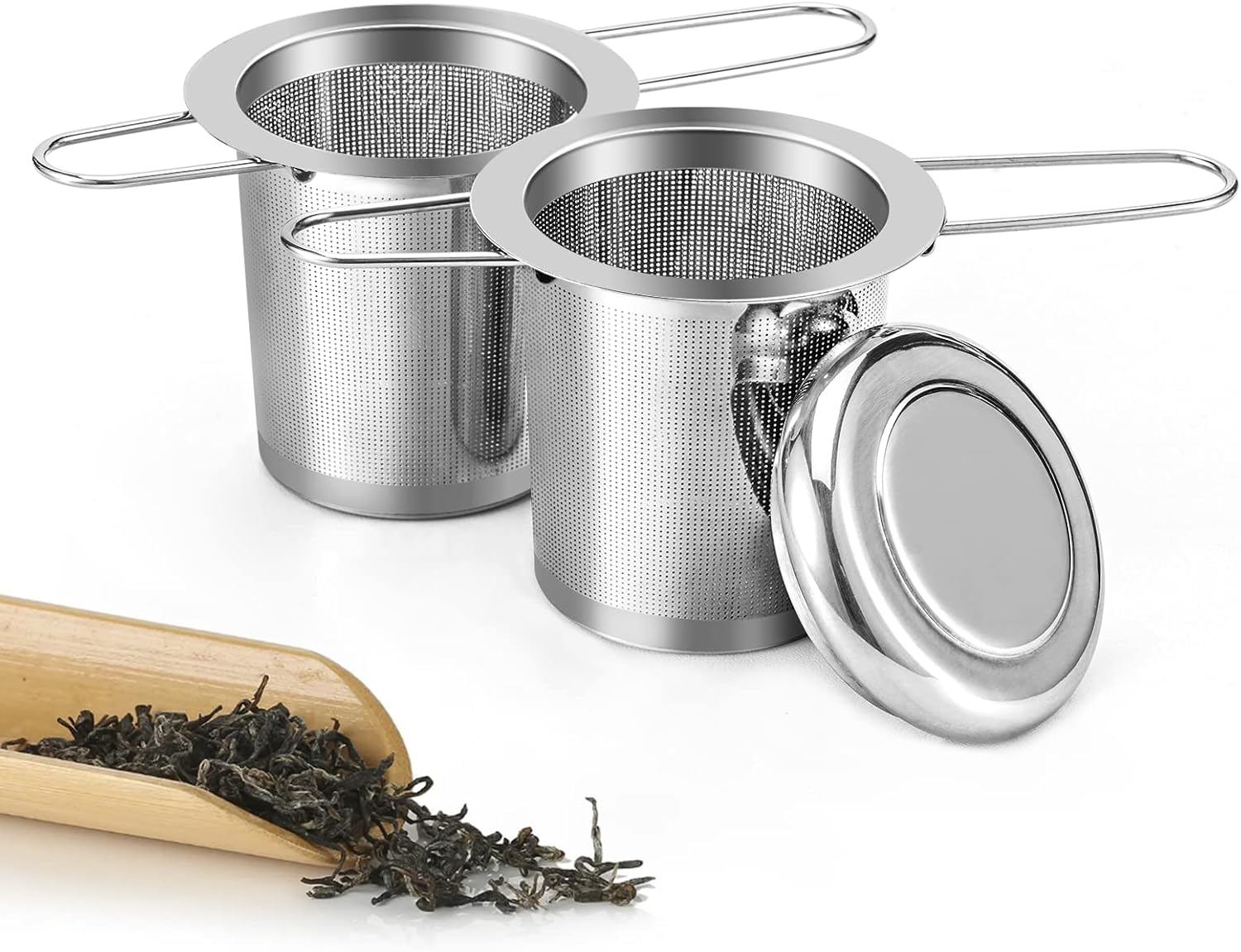 Carehabi 2 Pezzi Infusore Per Tisane, Filtri Da Tè Filtro Per Tè In Acciaio Inox Filtri Per Tisane Con Manico Pieghevole E Coperchio Adatto Per Tazze E Teiere Di Tutte Le Dimensioni