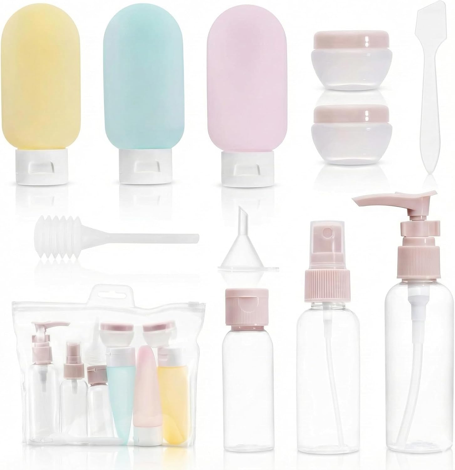 11 Pieces Kit Refillable Travel Bottles 30/50/60/80ml Small Cream Jars Clear Spray Bottle Shampoo Pump Dispenser Travel Accessories for Cosmetics