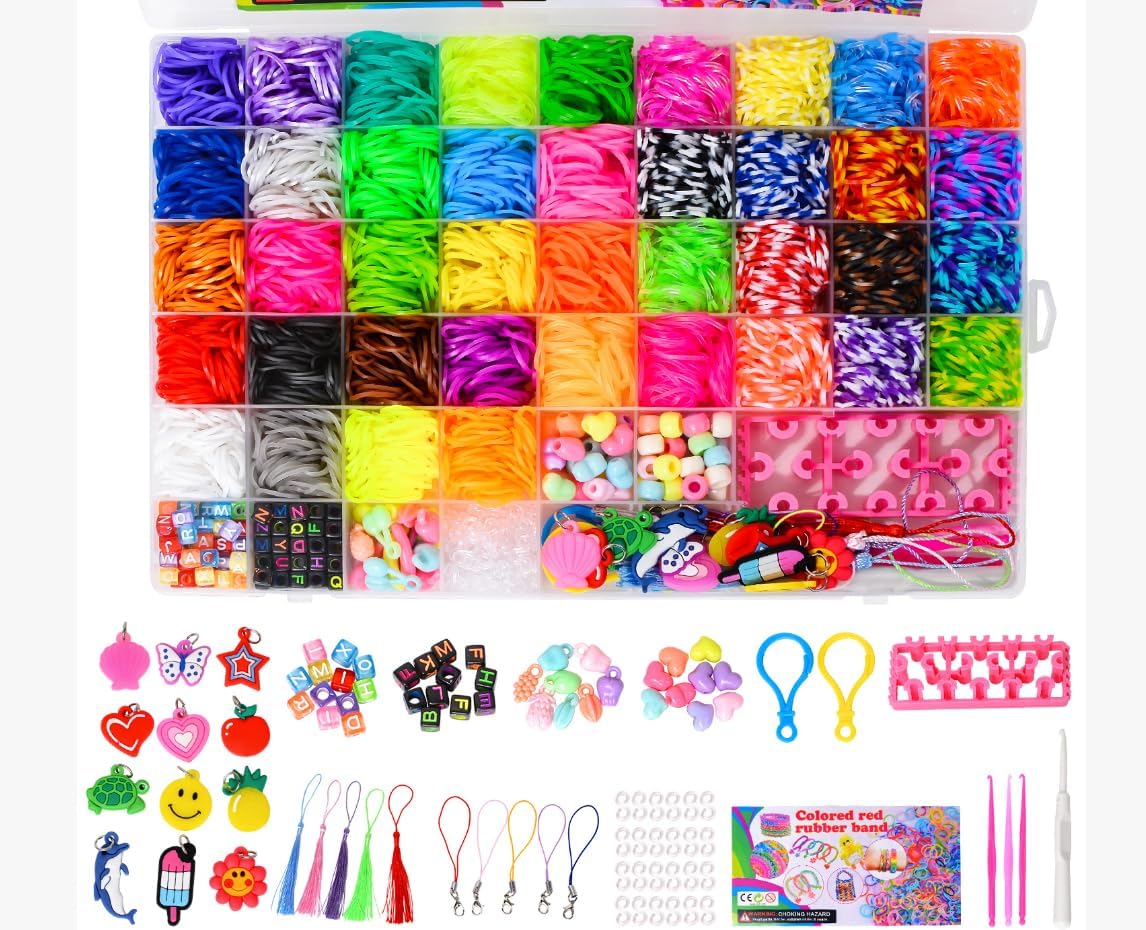 Noa Home Deco Loom Bandenset, 5100+ stuks loom-elastiekjes voor het zelf maken van armbanden, kleurrijke loops, elastiekjes, set accessoires met hangers en accessoires, doe-het-zelf knutselen, cadeau