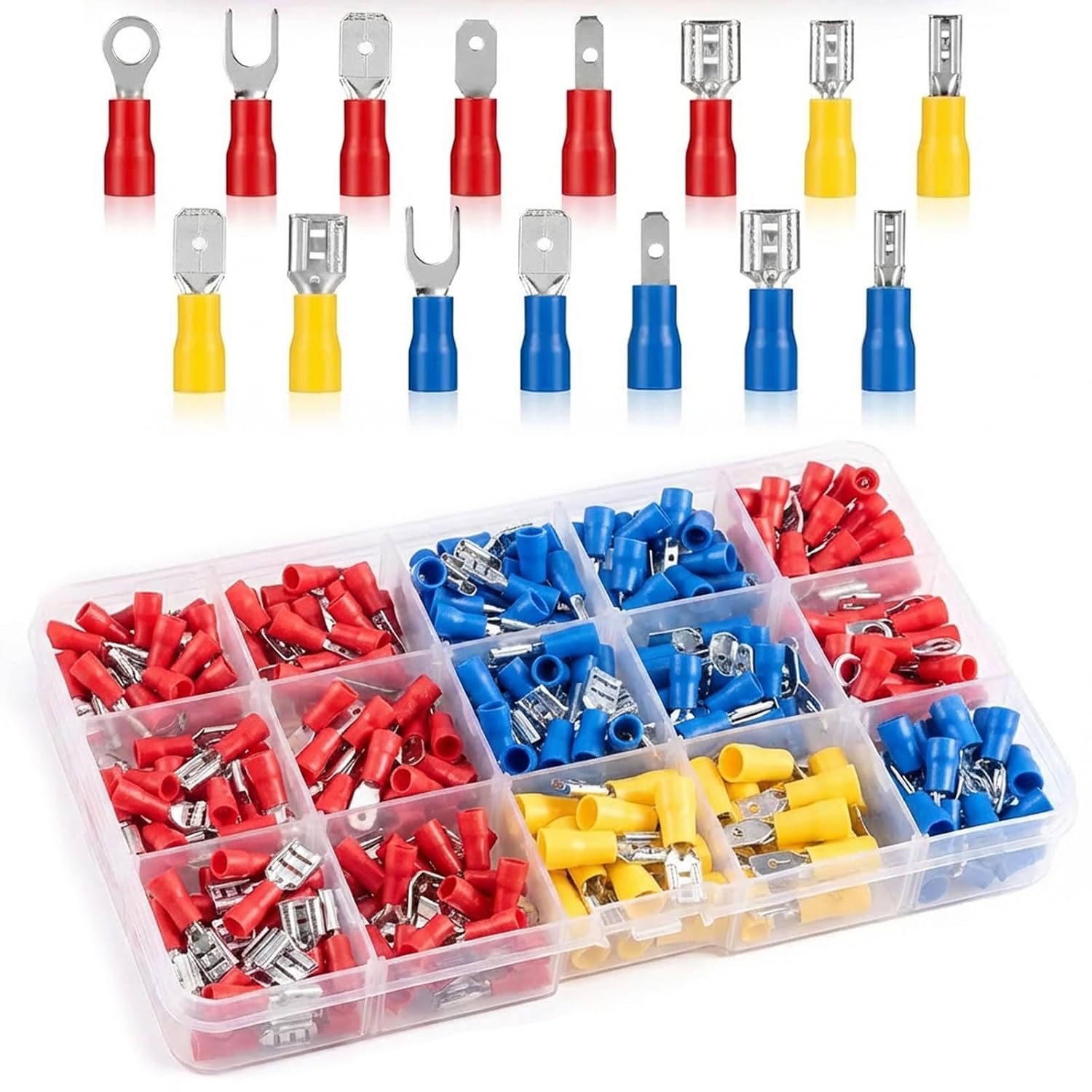 Carehabi Cable Lugs Set, 280pcs, Brass, Crimp & Ring Terminals, Red, Blue, Yellow, 0.5-6.0 mm², AWG 22-10