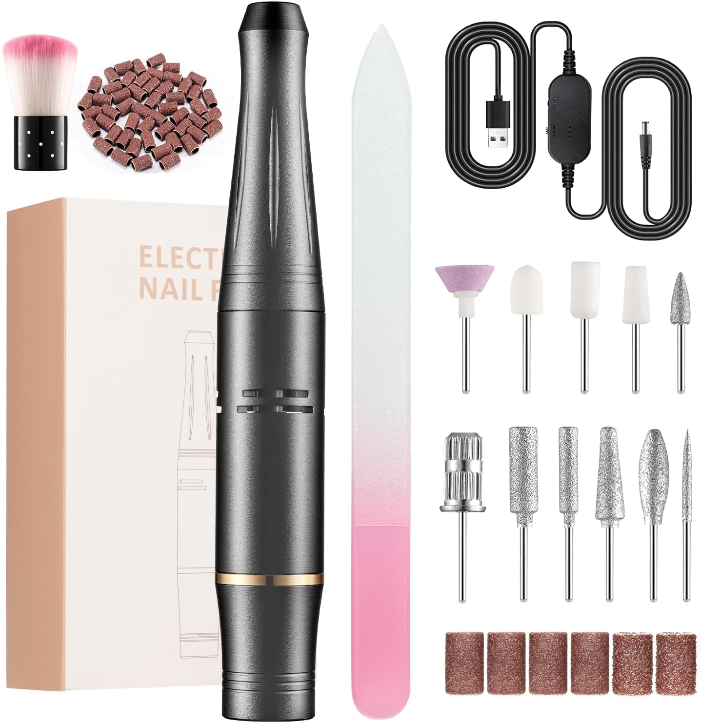 Torno para Uñas Electrico 11 en 1 Velocidad Ajustable 23000RPM Lima Uñas Manicura y Pedicura Salon DIY
