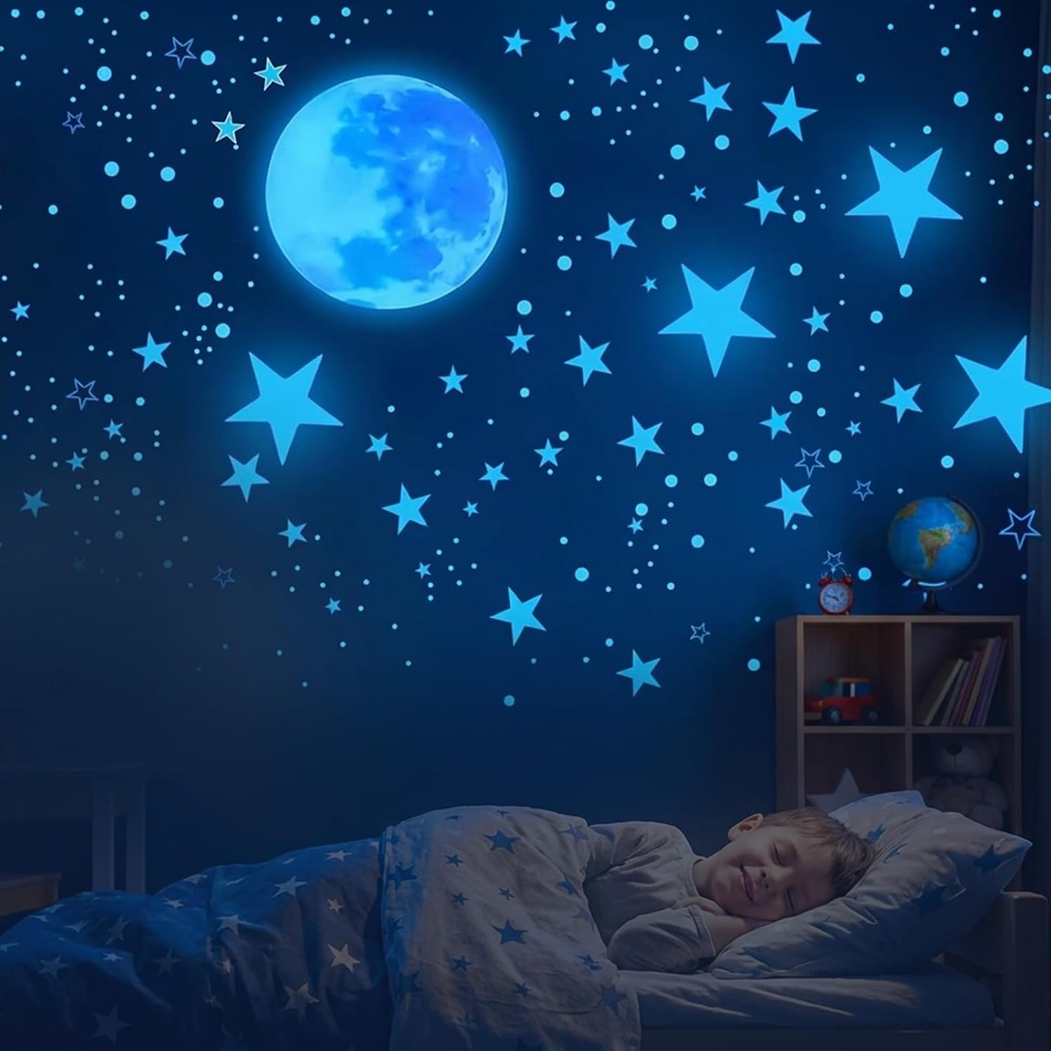 Adesivi Luminosi 629 Pezzi Stelle Scure Autoadesivi per Bambini Adesivi Fluorescenti per la Decorazione del Soffitto della Cameretta dei Bambini, Blu