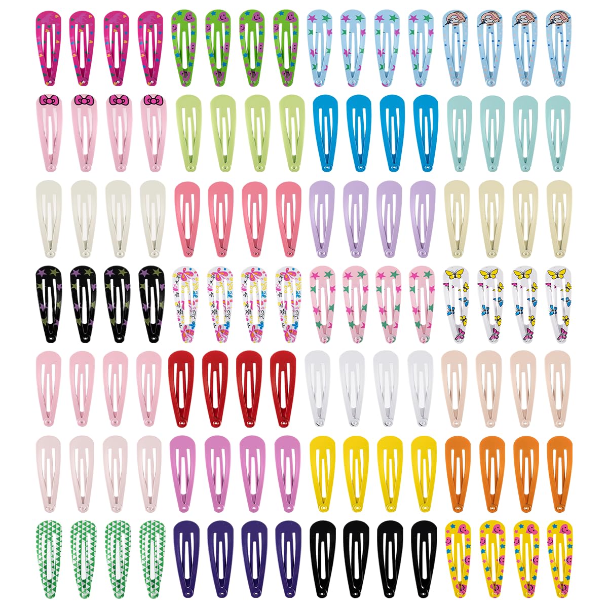 Carehabi 120 Pieces 2 Inch Cute Hair Clips with Metal Button Candy Color Hair Clips for Birthday Party Gift 30 Styles (Printed and Plain)