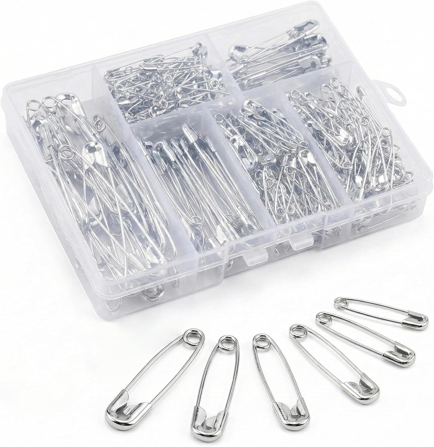 Kiperline Lot de 300 épingles à nourrice - 6 Tailles de 18 à 53 mm - Résistantes à la Rouille - Épingles à nourrice durables - pour vêtements, Artisanat, Couture (argenté)