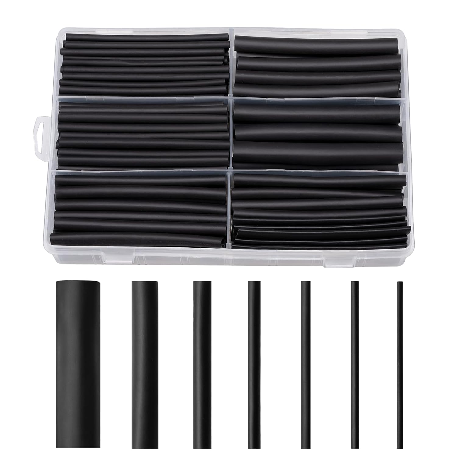 Heat Shrink Tubing Set, 200 Pieces, 9 cm, Black, Heat Shrink Tubes, Waterproof 3:1 Heat Shrink Tube Assortment, 2.4-19.1 mm for Cable Insulation, Charging Cable