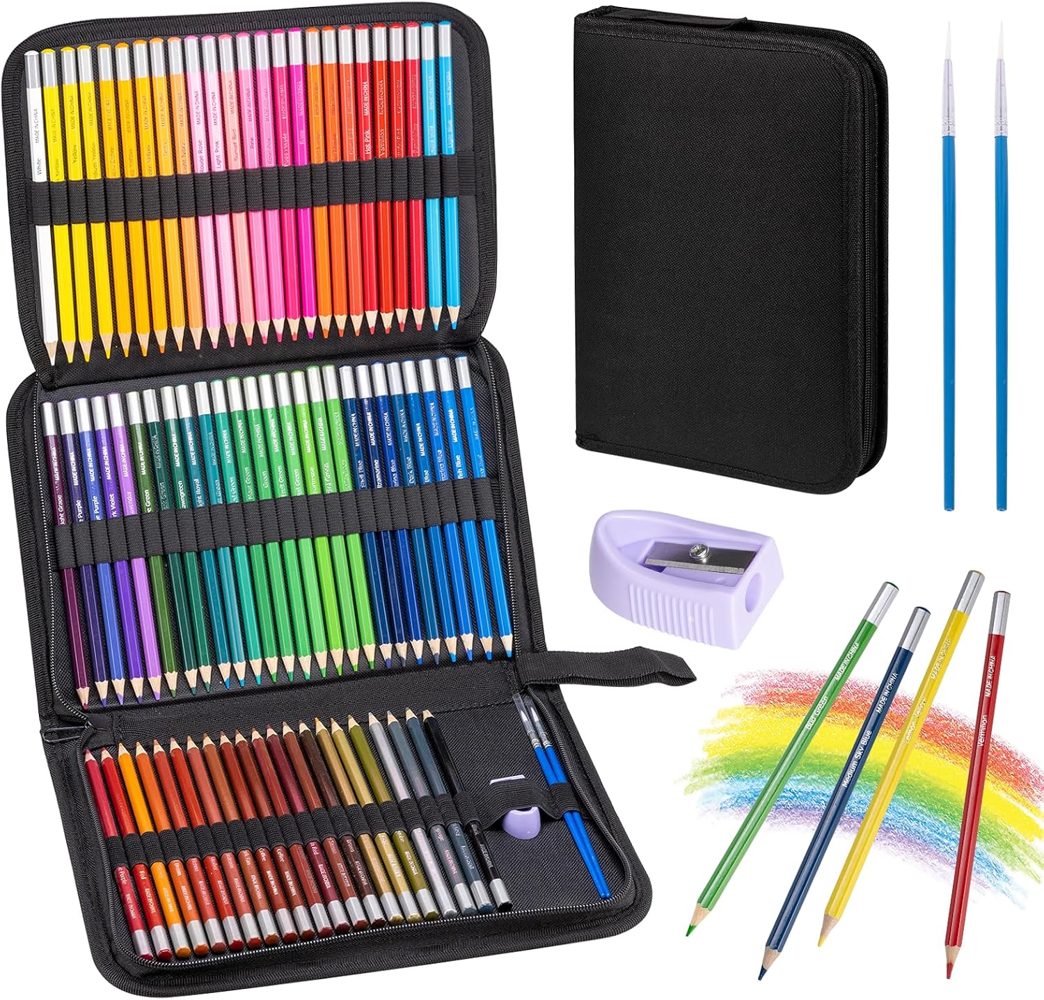 Carehabi 72 Buntstifte Set, Hochwertige Farbminen mit weichem Kern mit Tragbarer Premium-Reißverschlusstasche, Bundstifteset Perfekt für erfahrene Künstler, Kinder, Profi- und Farbkünstler