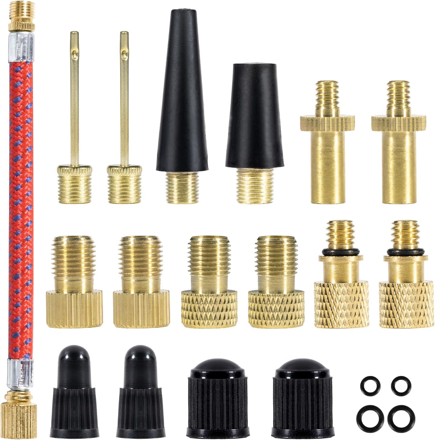 Set di Adattatori per Valvole per Biciclette Carehabi, Kit di Adattatori per Valvole per Biciclette 21 PCS con Adattatore SV DV AV, Aghi a Sfera, Adattatore a Cono, Guarnizioni, Tappi per Valvole
