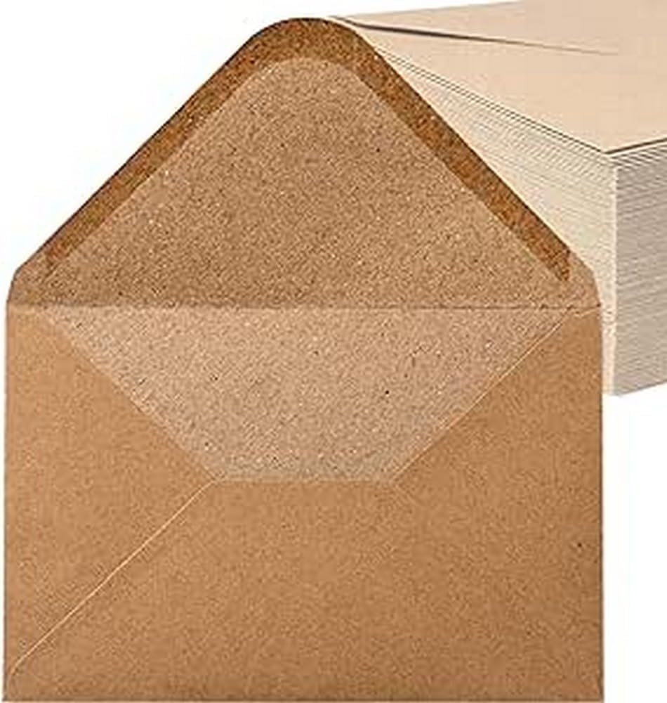 Kraft Paper Envelopes, Pack of 200, 130 g/m² Envelopes, Letter Envelope for Greeting Cards, Invitation, Birthday Cards, Wet Adhesive, Pointed Flap Envelopes (DIN C6, 11.4 x 16.2 cm)