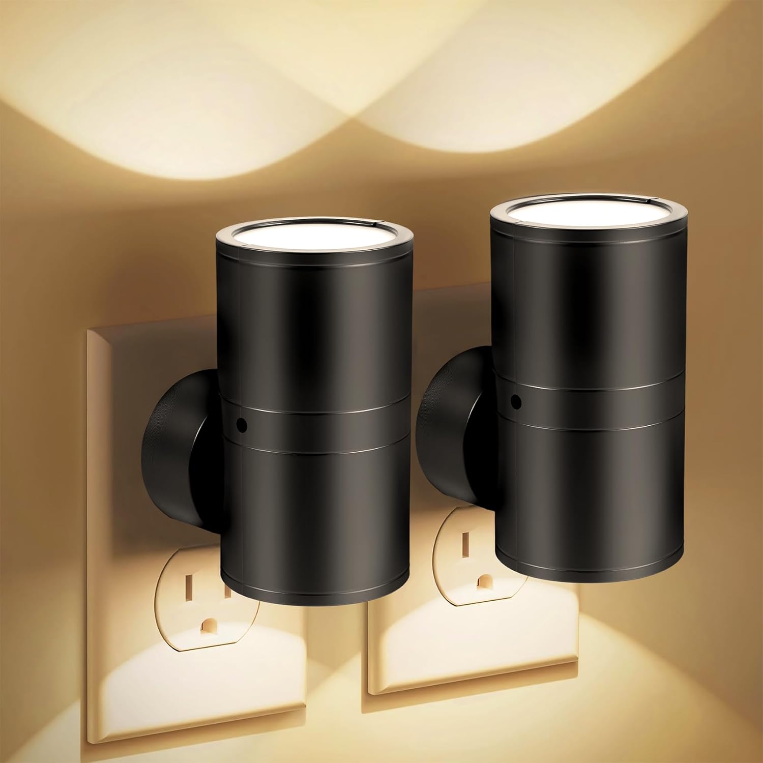LED Night Light Plug in, Modern Night Lights Plug into Wall, Dusk to Dawn Sensor, Soft White 3000K-4500K, 0-100LM Adjustable Brightness, Dimmable Night Lights for Hallway Bedroom Stairway, 2 Pack