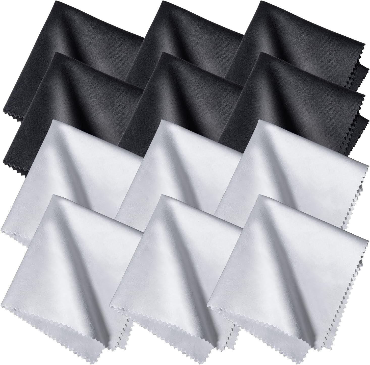 Chiffons Microfibre de Nettoyage pour Lunettes, 12Pcs Chiffon de Nettoyant Lunettes 30 * 30cm pour Lentilles, Lunettes, Ecrans, Tablettes, Glasse, Noir/Gris