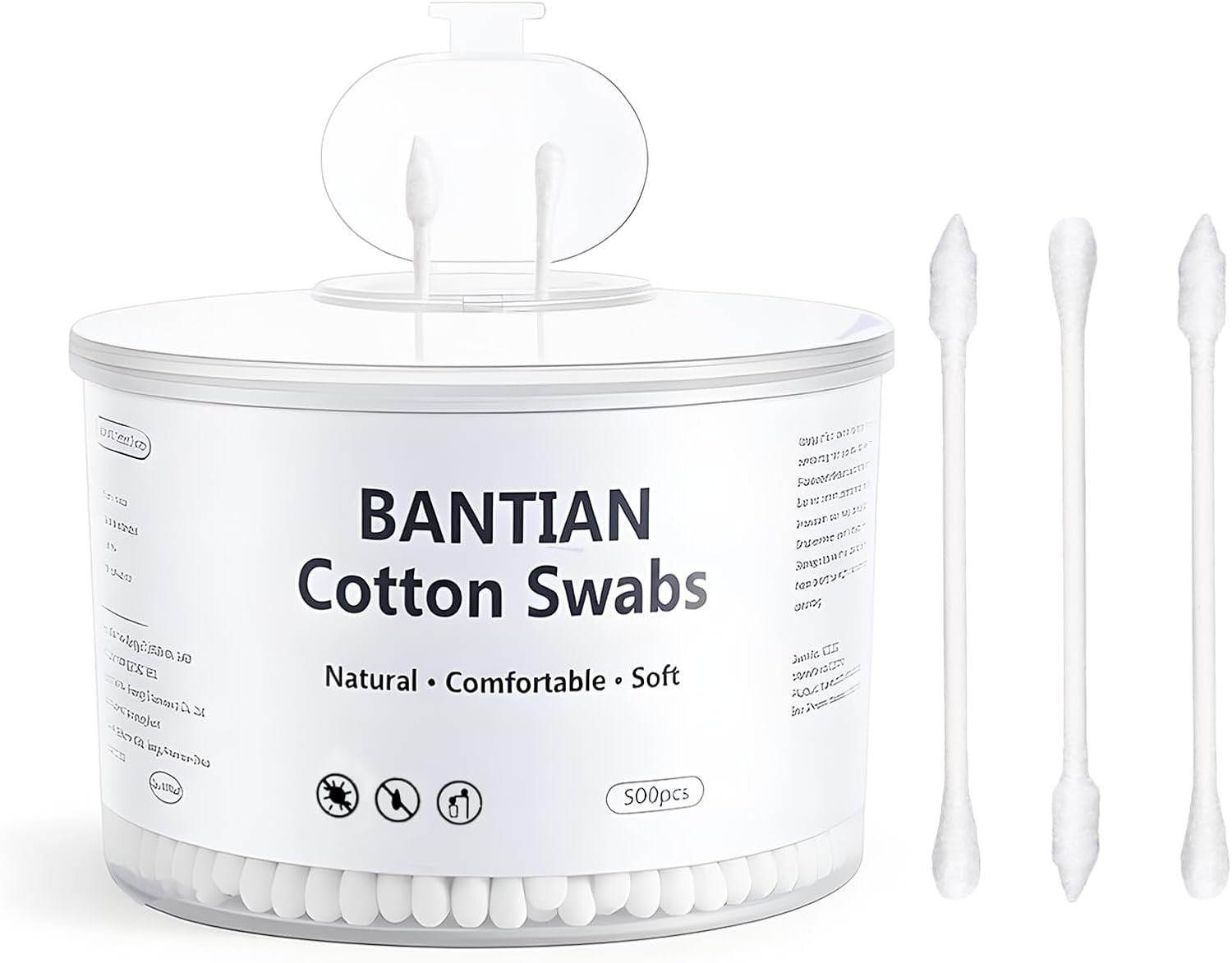 500 stycken bomullspinnar – 100% plastfri, biologiskt nedbrytbar, med två olika ändar, inklusive låda med lock