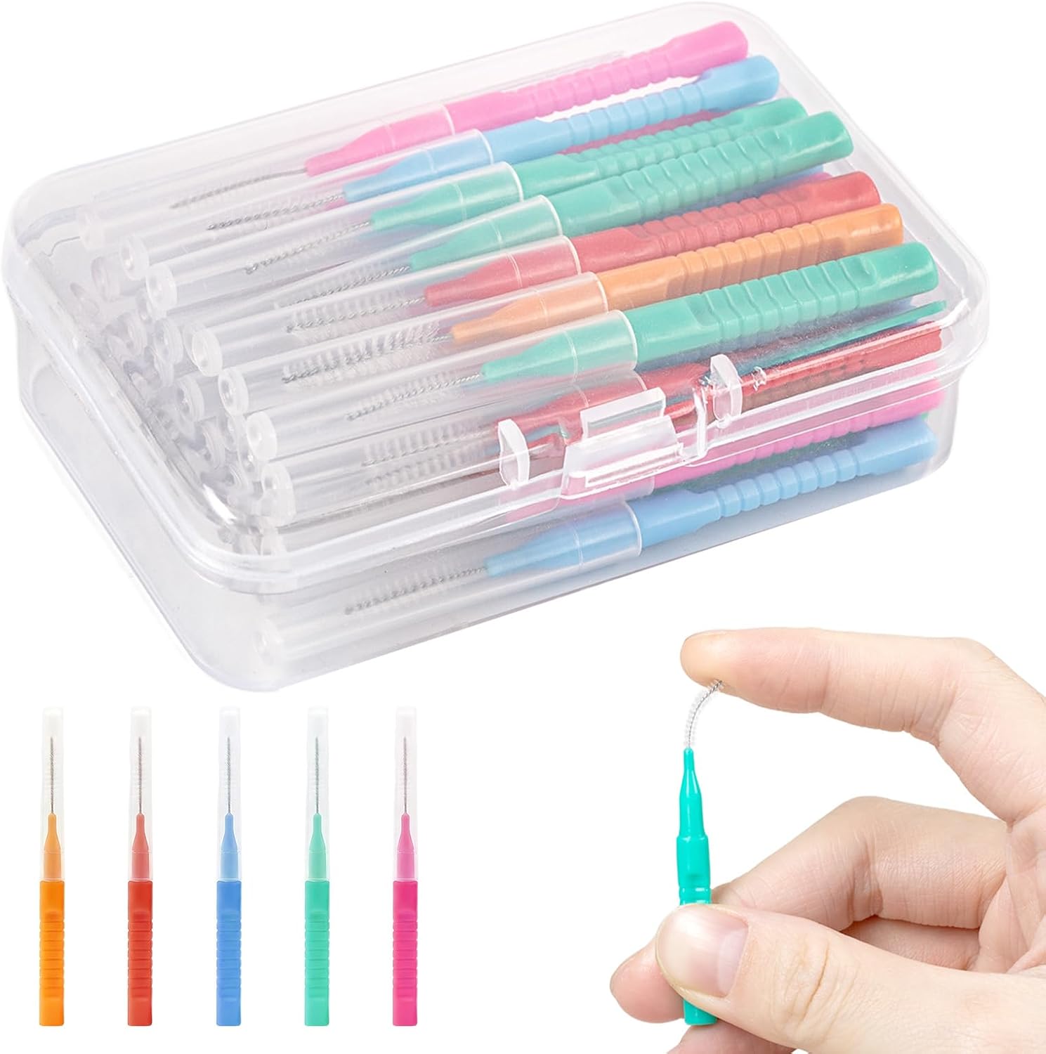 30 cepillos interdentales, cepillo interdental con estuche, interdentales para limpiar espacios, ideales para aparatos ortodónticos e implantes para la higiene bucal (5 colores en 1 estuche)