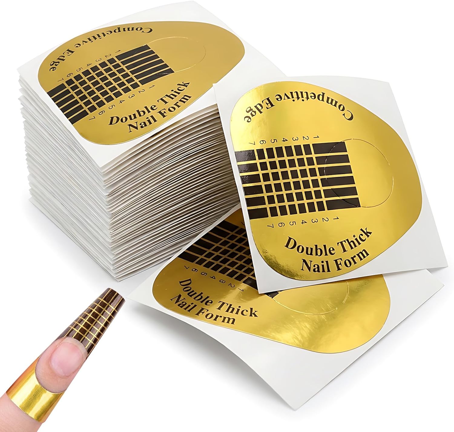 200 st nagelförlängningsmappar, dubbel tjocklek guld gel nagelmappar, självhäftande häst järnformade klistermärken för nagelreparation