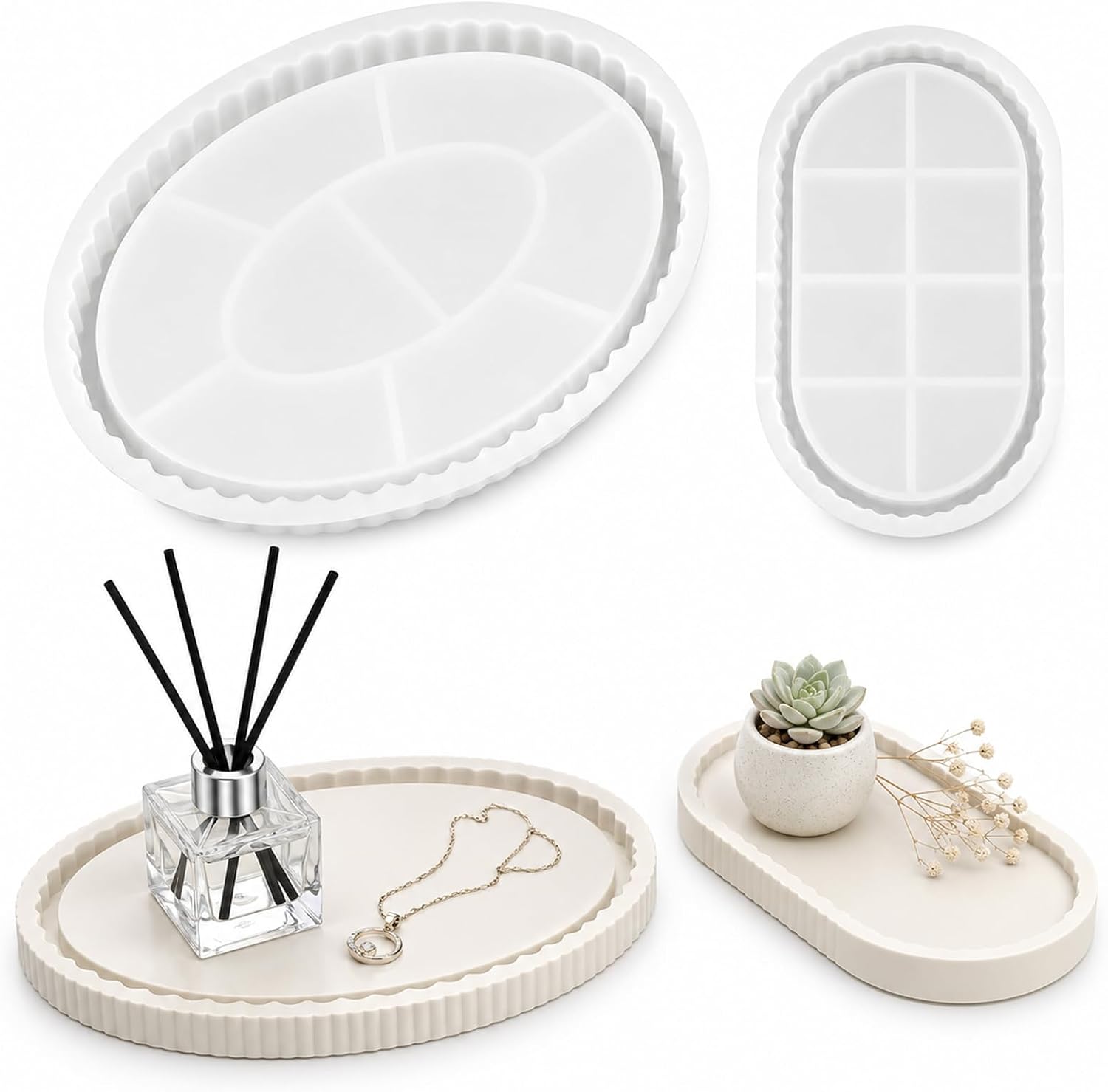 2 Stück Silikonform Tablett Oval, Silikonformen Gießform Langoval Tablett