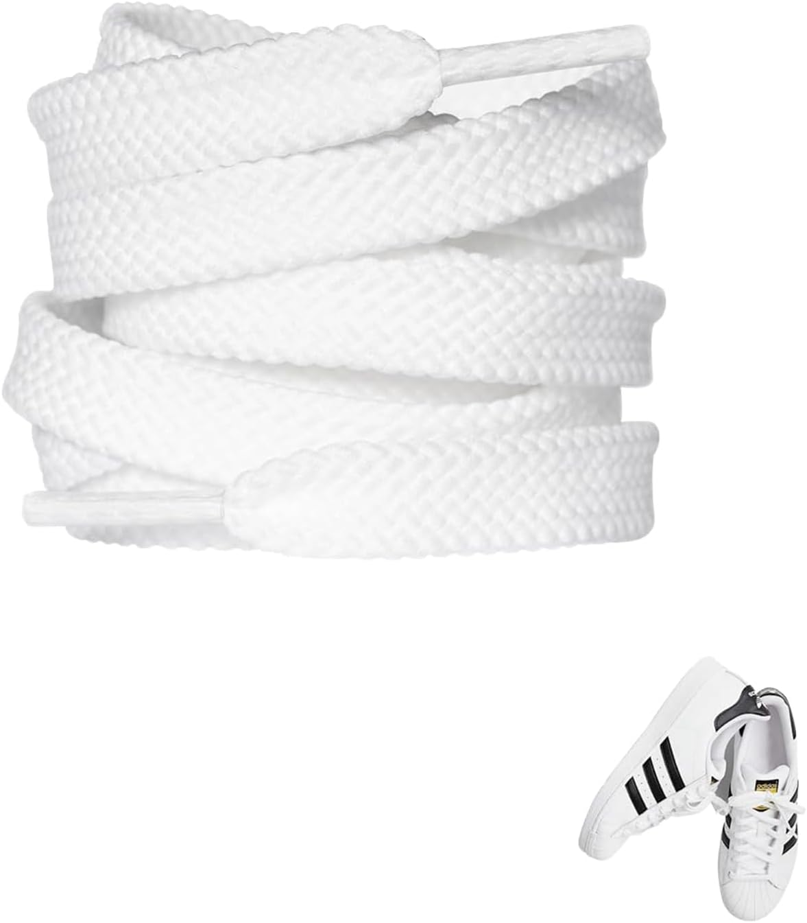 Carehabi 2 Paires Lacets Chaussures Plats pour Baskets 8mm Lacet Chaussures de remplacement pour Baskets Sneakers 120cm lacets blancs