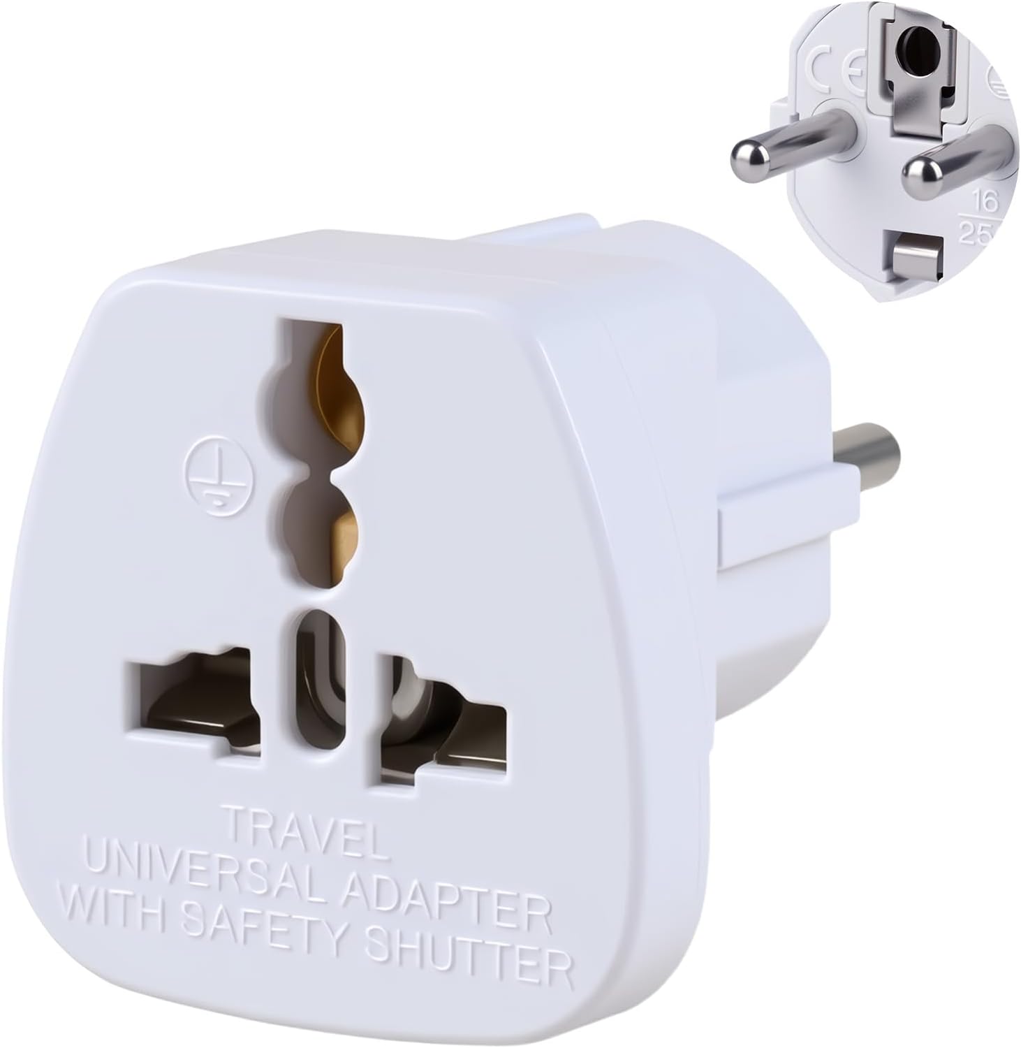 Universele reisadapter naar type C-stekker, wereldwijde stekkerconverter voor meer dan 200 landen, 2300 W internationale voeding, compacte toeristische aansluiting met bescherming voor Europa tour en